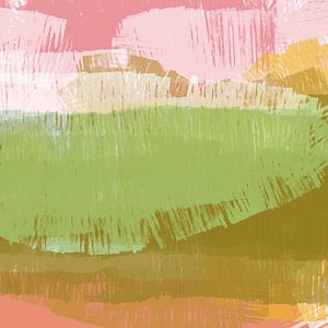 More color. Abstract landscape in green, pink, yellow. by Dina Dankers