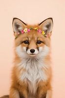 Renard avec couronne de fleurs - portrait