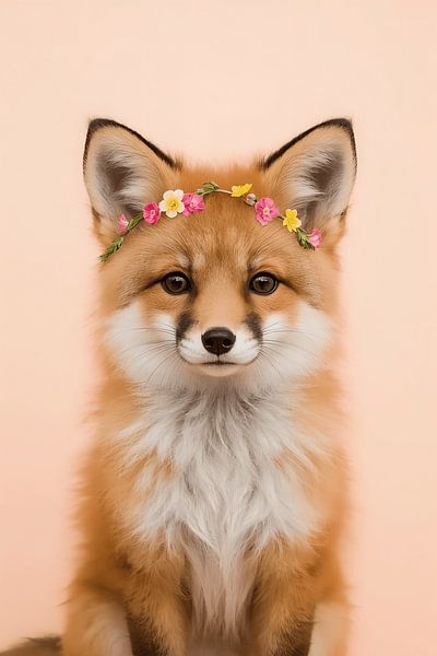 Renard avec couronne de fleurs - portrait par Dante S