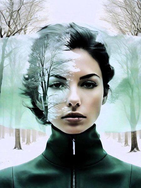 Woman in Winter with Green Contrast by A.D. Digital ART