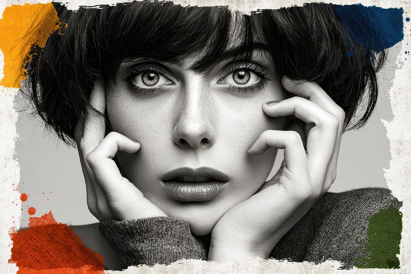 Monochrome depth - black and white portrait with colour accents by Klaus Tesching - Art-AI