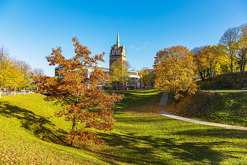 A view of the Kröpeliner Gate in the Hanseatic city of Rostock in autumn
