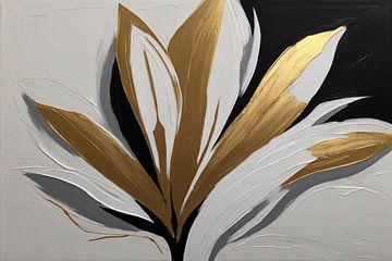 Goldene Blüte auf abstraktem Weiß von De Muurdecoratie