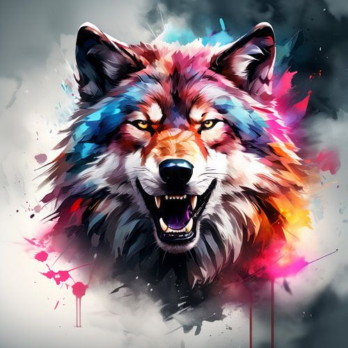 Wolf in colourful shades