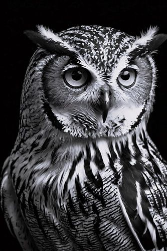 Gedetailleerde zwart-witte foto van uil