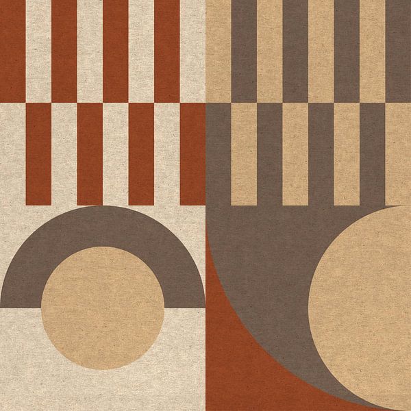 Geometrisches Retro-Bauhaus-Muster in Terrakotta, Taupe, Beige III von Abstrakte minimalistische Kunst