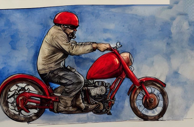 Old man with red helmet on motorcycle by Renato Daub