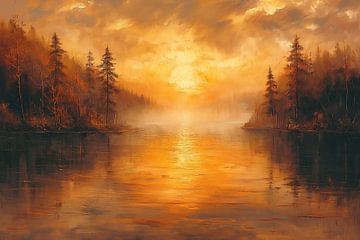 ein wunderschön ruhiger und gelassener See inmitten von Bäumen von Margriet Hulsker