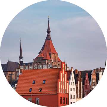 View to historical buildings in Rostock, Germany van Rico Ködder