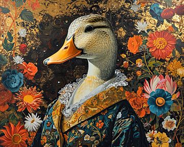 Art animalier baroque - Canard en fleurs sur Art Merveilleux