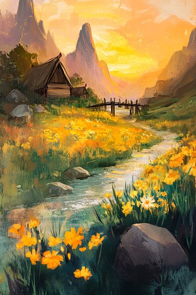 Mountain landscape with sunset by Poster Art Shop