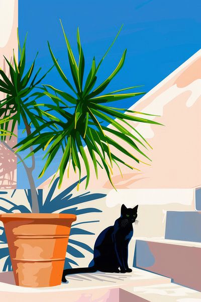 Schwarze Katze im Sonnenlicht von Poster Art Shop