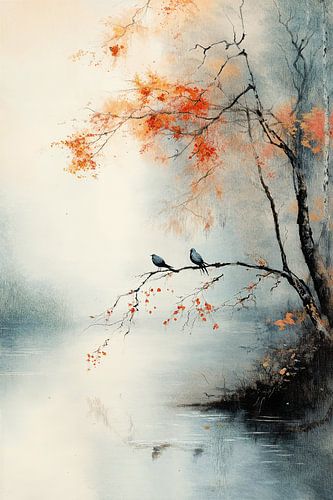 Rustgevende Herfst aan het Meer – Vogelparen in Harmonie van Artsy