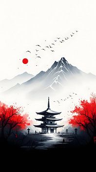 Gelassene japanische Pagoden-Landschaft