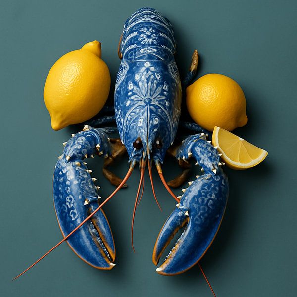 Blauer Hummer - stilvolles Delfter Design mit Zitronenakzent von Kleurenrijk