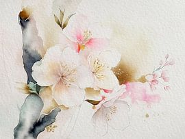 Fleur de cerisier ornemental japonais, série Flora and Fauna au pastel sur Studio Pieternel