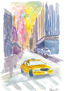 Klassische Taxi-Straßenszene in New York City von Markus Bleichner