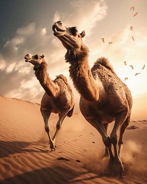 Kamelen in de woestijn van fernlichtsicht
