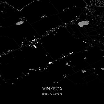 Zwart-witte landkaart van Vinkega, Fryslan. van Rezona