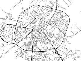 Karte von Sneek in Schwarz ud Weiss von De Kaartenwinkel