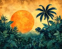 Paysage tropical avec soleil levant