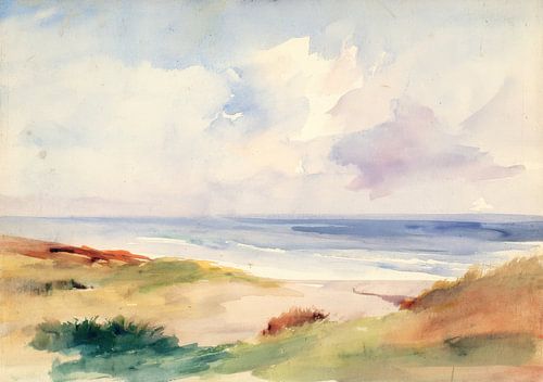Zacht kustlandschap in aquarel