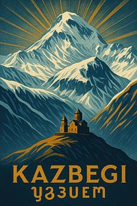 Kazbegi Mount Kazbek Poster - Gergeti Dreifaltigkeitskirche Landschaft Kunst