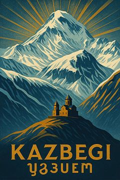 Kazbegi Mount Kazbek Poster – Gergeti Trinity Church Landscape Art by Travel Shop