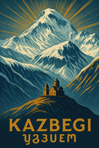 Kazbegi Mount Kazbek Poster – Gergeti Trinity Church Landscape Art by Travel Shop