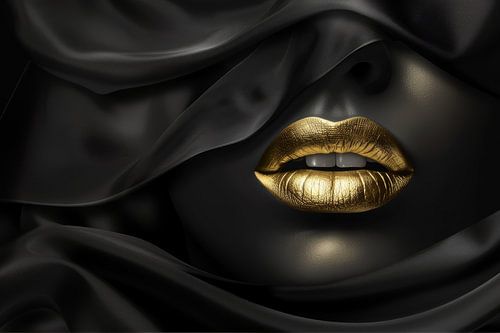 Gouden lippen met zwarte achtergrond als elegant kunstwerk