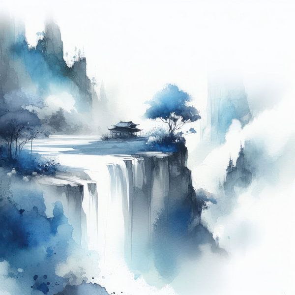 little house near waterfall by Subkhan Khamidi
