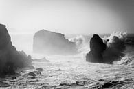 Black and white photograph of high waves on the west coast of Portugal by Shanti Hesse thumbnail