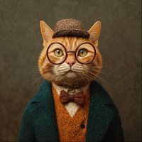 Illustration einer Katze mit Hut und Brille