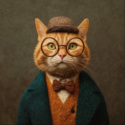 illustratie van kat met hoed en bril
