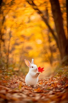 Konijnen in de herfst van Poster Art Shop