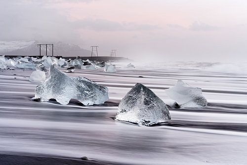 Morning light on the black ice beach