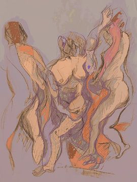 Vrouwelijk naakt dansende gratiën van Paul Nieuwendijk