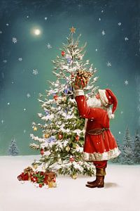 Kerstman versiert de kerstboom