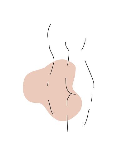 Female Figure Line Drawing With Abstract Shape Print