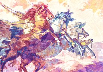 Paarden op hol in pastel- en poederkleuren von Nannie van der Wal