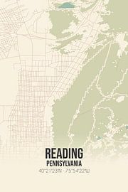 Alte Karte von Reading (Pennsylvania), USA. von Ortsdrucke