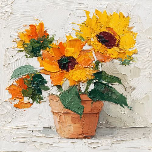 Zonnebloemen in bloempot abstract stilleven