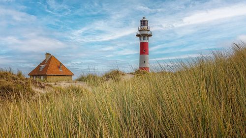 Duinen van Middelkerke België met vuurtoren en huisje