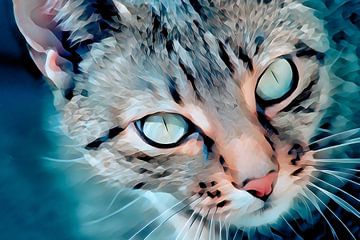 Polygon-Porträt einer Katze in blau-grauen Farben von Diana van Tankeren