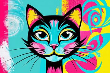 Kleurrijke moderne kat kunst van Art & Soul Creations