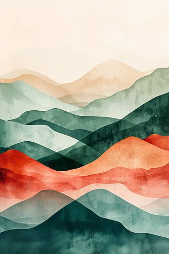 Abstract Berglandschap in Groen en Roze ii