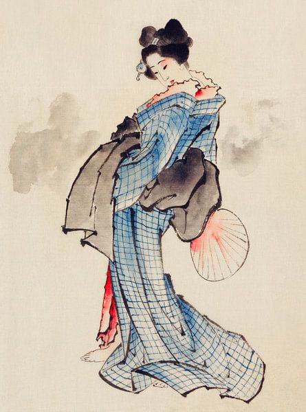 Japanerin in Kimono, Katsushika Hokusai von Meesterlijcke Meesters