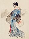 Japanerin in Kimono, Katsushika Hokusai von Meesterlijcke Meesters Miniaturansicht