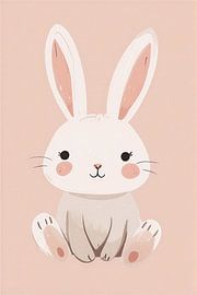 Entzückender Kunstdruck mit einem Baby-Häschen in Aquarelloptik – niedliche Wanddekoration für das Kinderzimmer in sanften Pfirsichfarben von VICTOR S