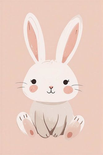 ​Adorable Watercolor Baby Bunny Art Print - Cute Nursery Wall Art in Soft Peach Tones